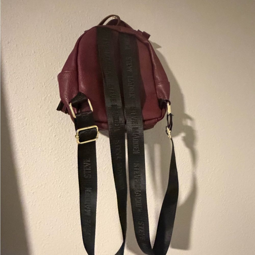 Steve Madden Quilted Mini Backpack in Burgundy with Gold Hardware - Picture 6 of 8